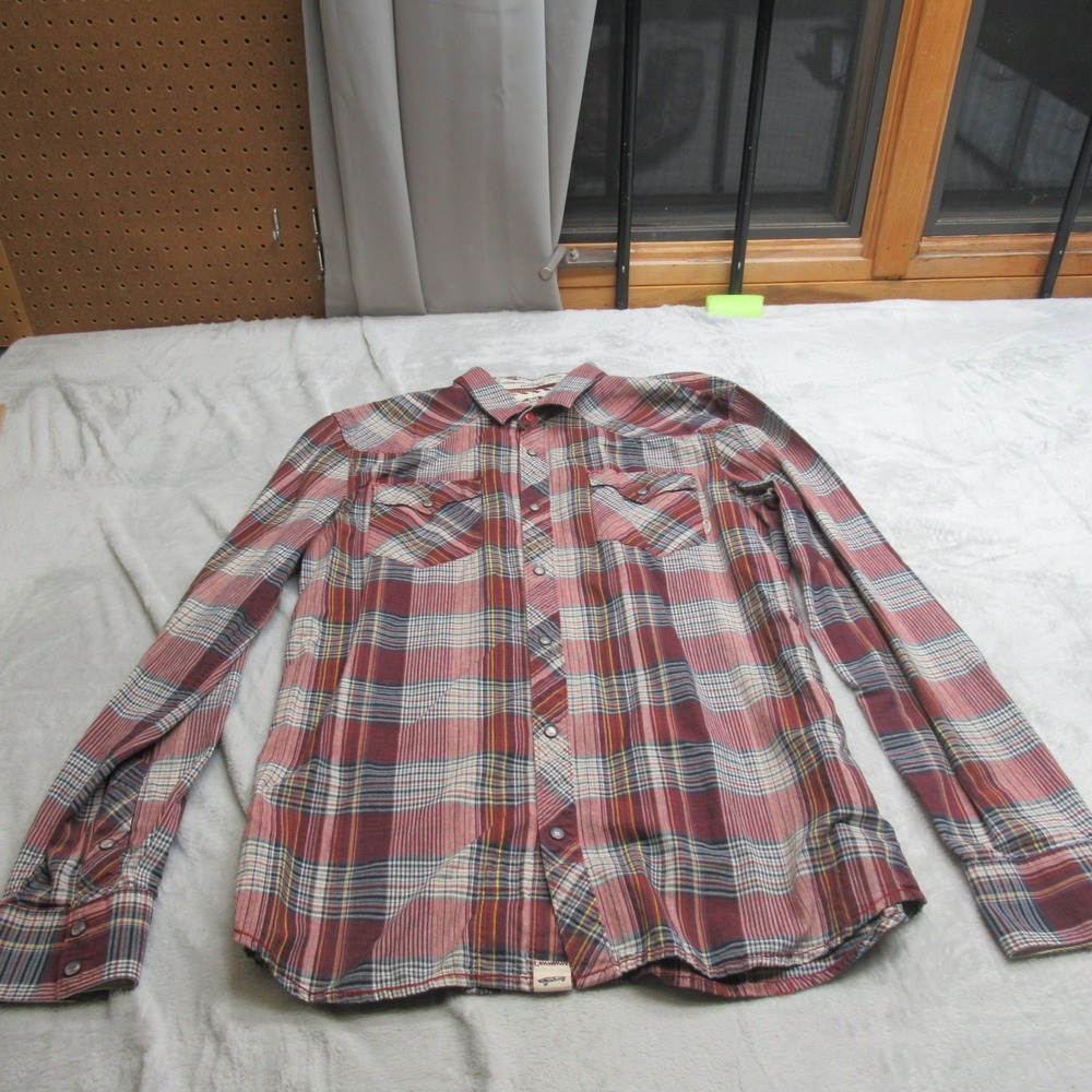Vans Pearl Snap Shirt Mens Medium? Red Plaid Pocket Long Sleeve Cowboy Read